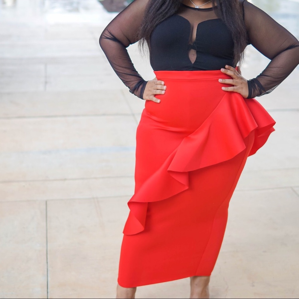 🔥 Red Ruffled Bandage Maxi Skirt - Picture 2 of 8